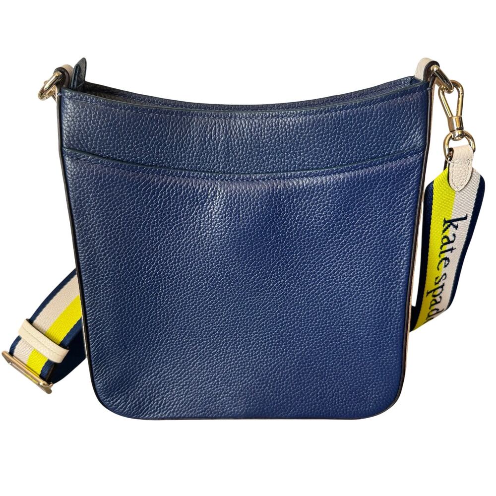 Kate Spade New York Hudson Pebbled Leather Messenger Crossbody Bag Navy Blue - Picture 2 of 16